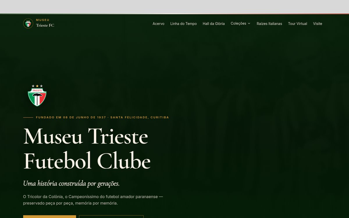 Página inicial do Museu Virtual do Trieste Futebol Clube, projeto digital desenvolvido pela Anzolin Consultoria